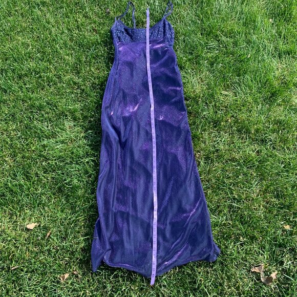 Vintage 90s Y2K Morgan & Co Purple Iridescent Maxi Prom Dress Evening Gown - Picture 13 of 16